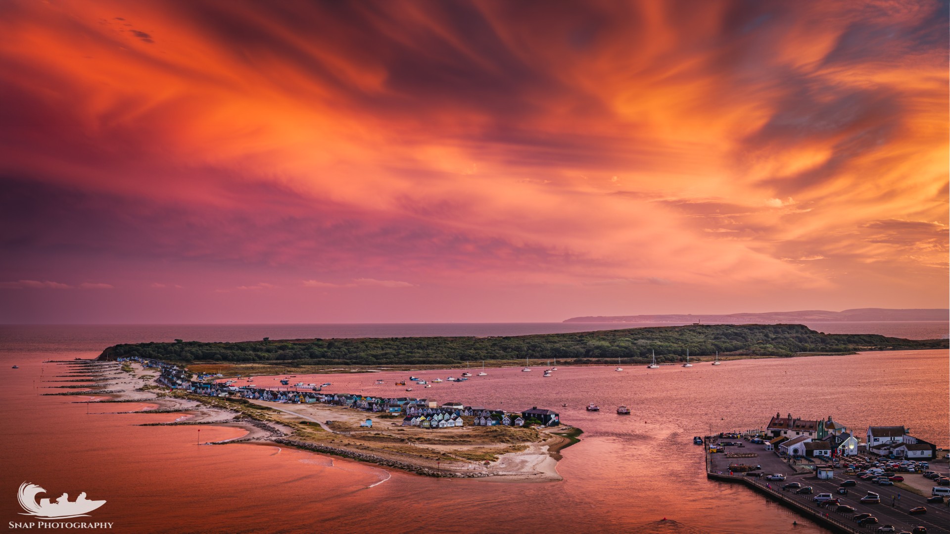 Sunset over Mudeford Spit and Christchurch Harbour